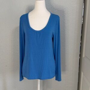 LOFT Blue Scoop Neck Long Sleeve Top